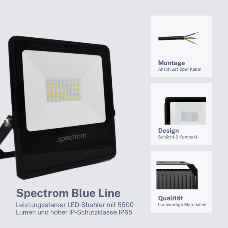 Leistungsstarker robuster .Spectrom LED-Fluter BLUE LINE 5500lm 45W 4000K IP65 schwarz